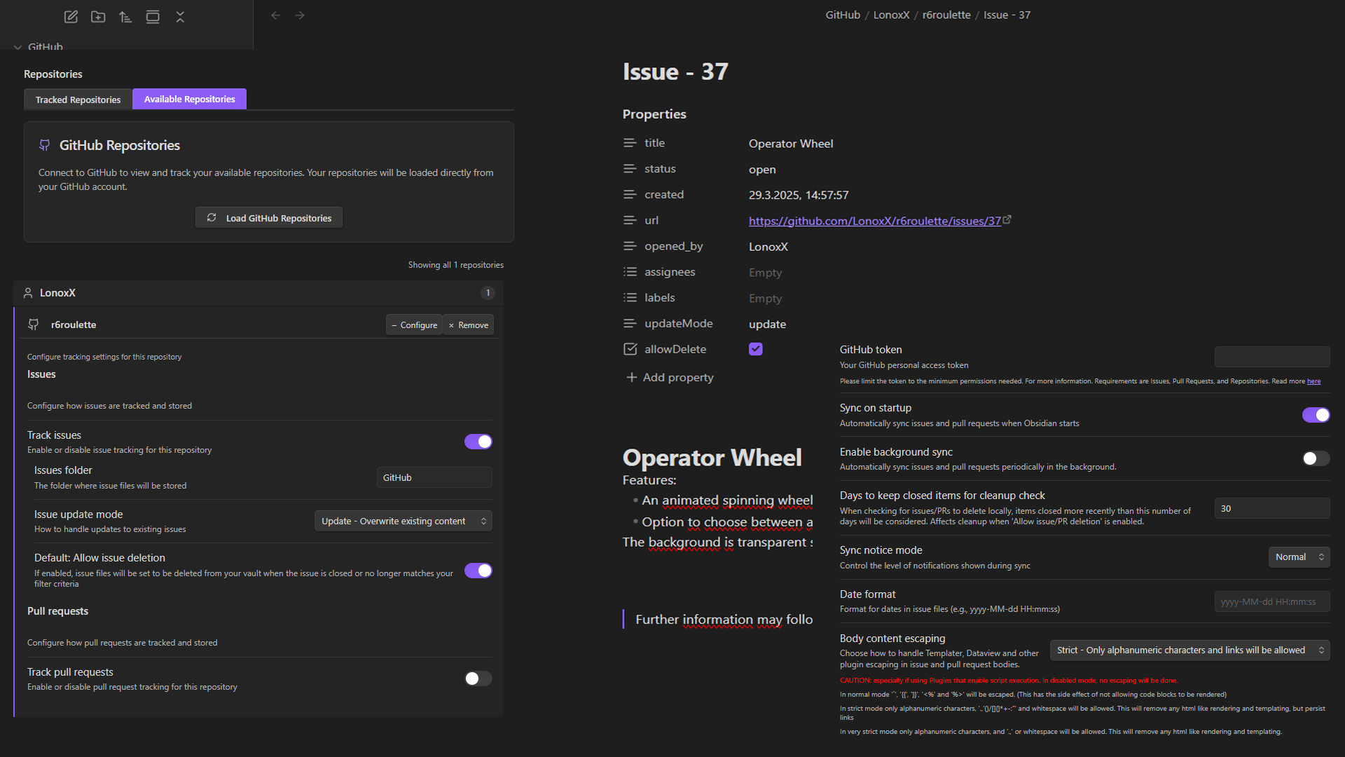 Obsidian Github Issues Plugin